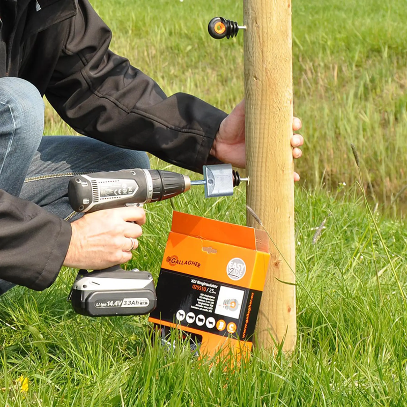 Metalen Gallagher inschroefhulp voor boormachine, geschikt voor ring- en schroefisolatoren bij elektrische afrastering, duurzaam en gebruiksvriendelijk