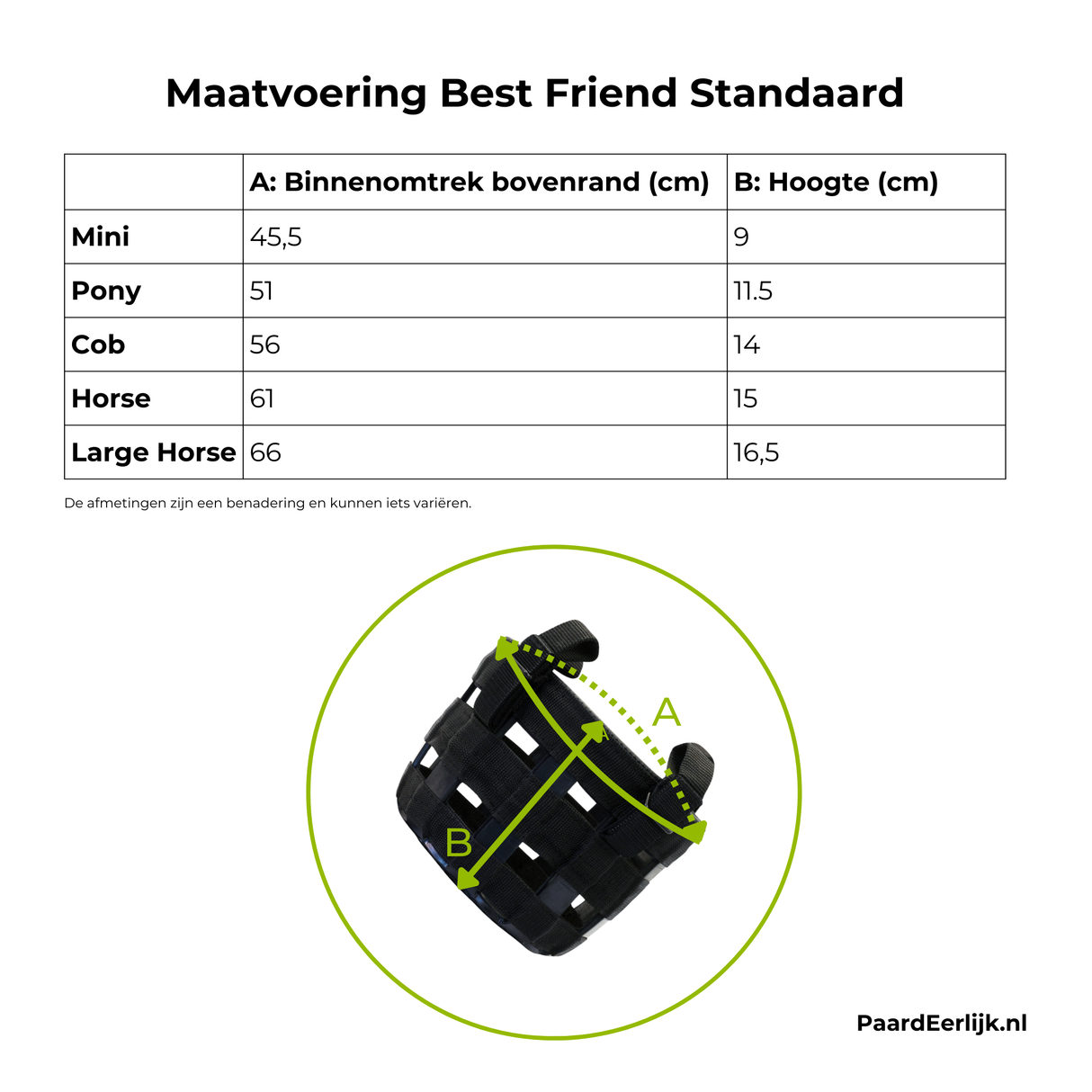 Maattabel van het Best Friend Standaard graasmasker .