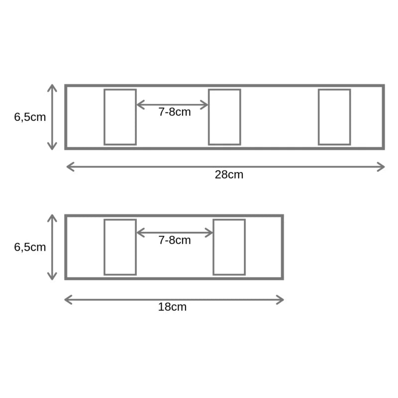 overzicht van afmetingen van beide maten van de lamsvacht neusbeschermer